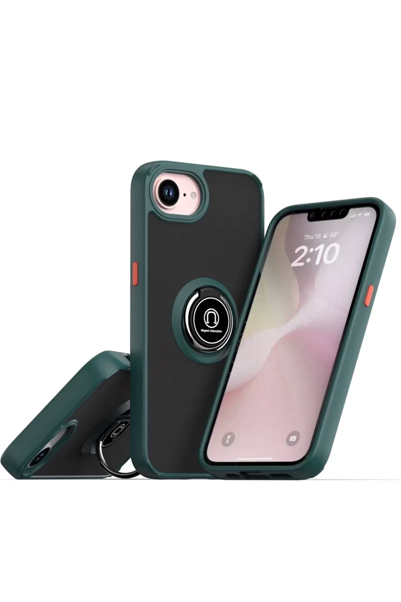 Apple iPhone 16E Kılıf Montreal Yüzüklü Silikon Kapak - Yeşil