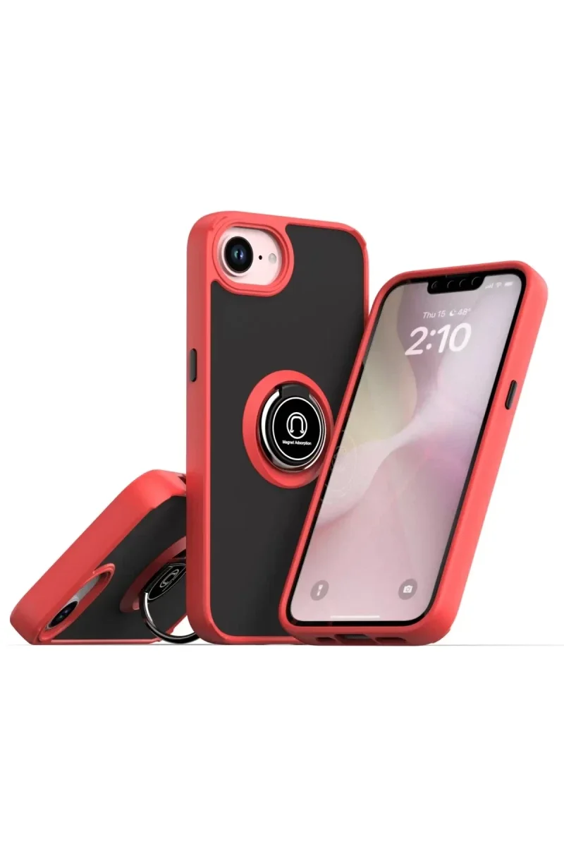 Apple iPhone 16E Kılıf Montreal Yüzüklü Silikon Kapak - Kırmızı