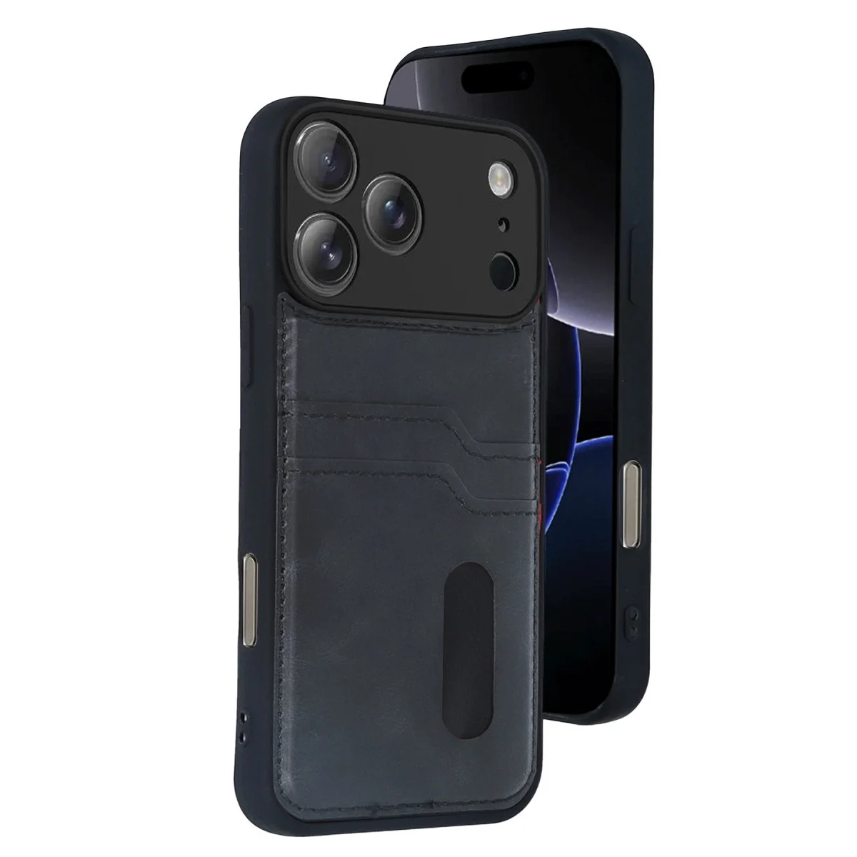 Apple İphone 17 Pro Sara Kartvizitli Deri Kılıf - Siyah Apple İphone 17 Pro Sara Kartvizitli Deri Kılıf - Siyah
