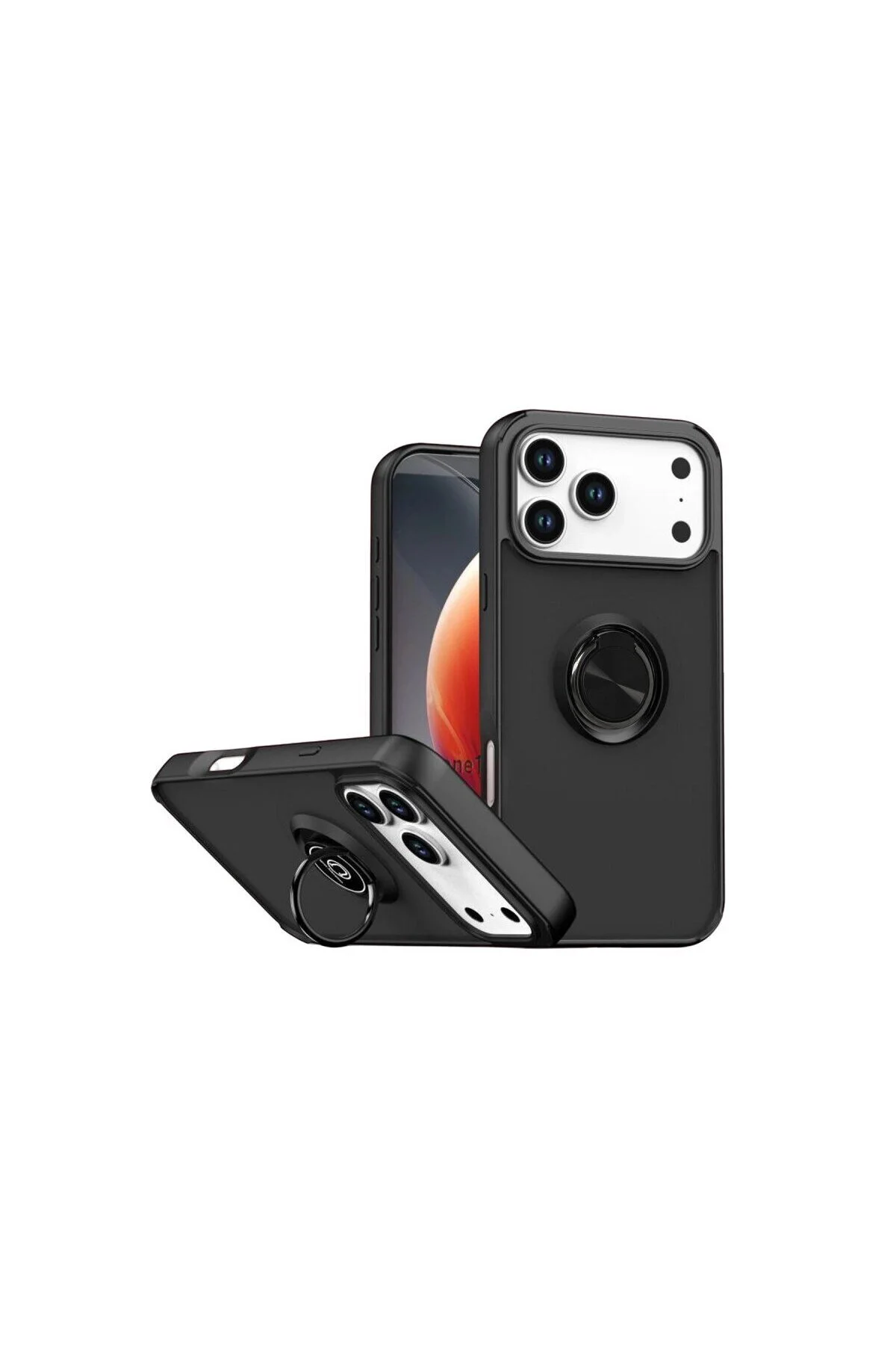Apple İphone 17 Pro Montreal Yüzüklü Silikon Kapak - Siyah