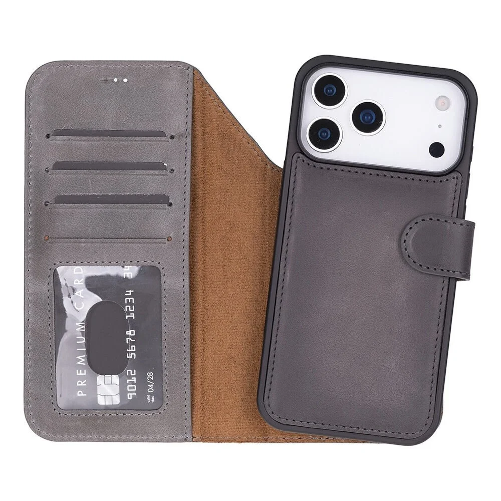 Apple iPhone 17 Pro için, Hakiki Deri, El Yapımı Cüzdanlı Kılıf, Magsafe ile uyumlu, İç Yüzeyi Kadife, Duman Gri Apple iPhone 17 Pro için, Hakiki Deri, El Yapımı Cüzdanlı Kılıf, Magsafe ile uyumlu, İç Yüzeyi Kadife, Duman Gri