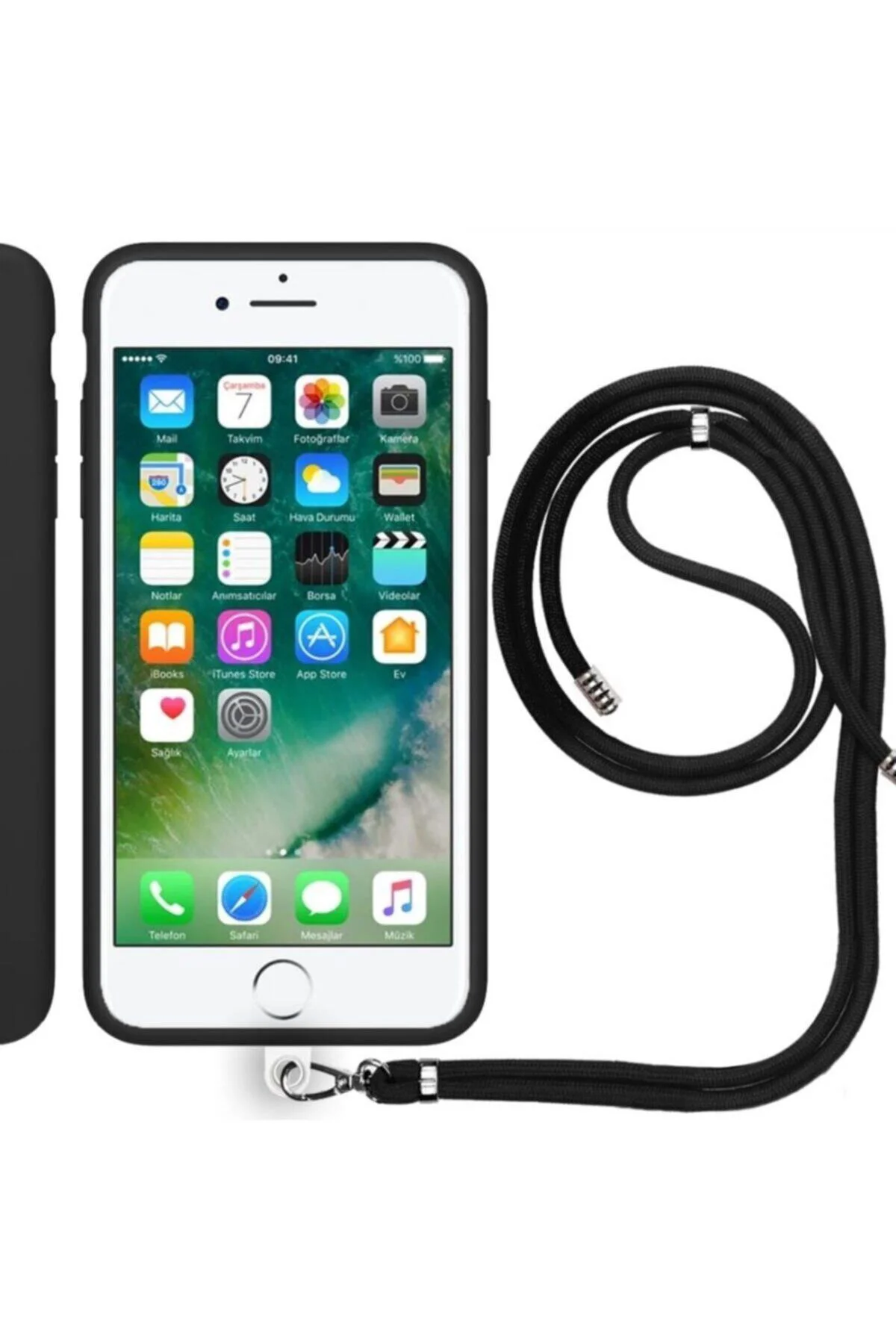 Apple iPhone 7 İp Askılı Silikon Kılıf Siyah