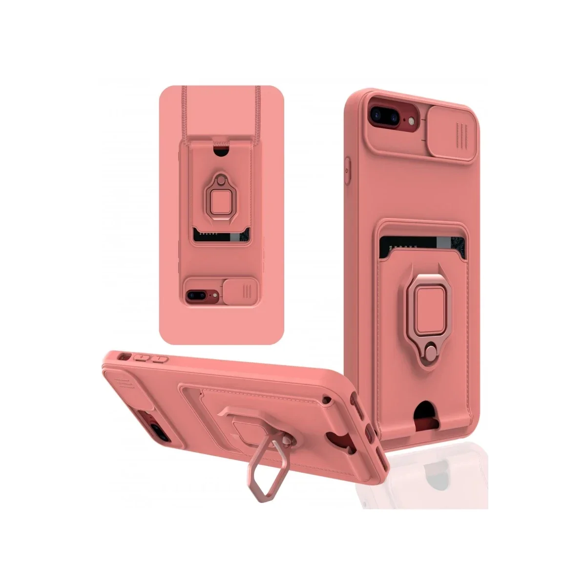 Apple iPhone 7 Plus Kılıf Zuma Kartvizitli Yüzüklü Silikon - Pembe