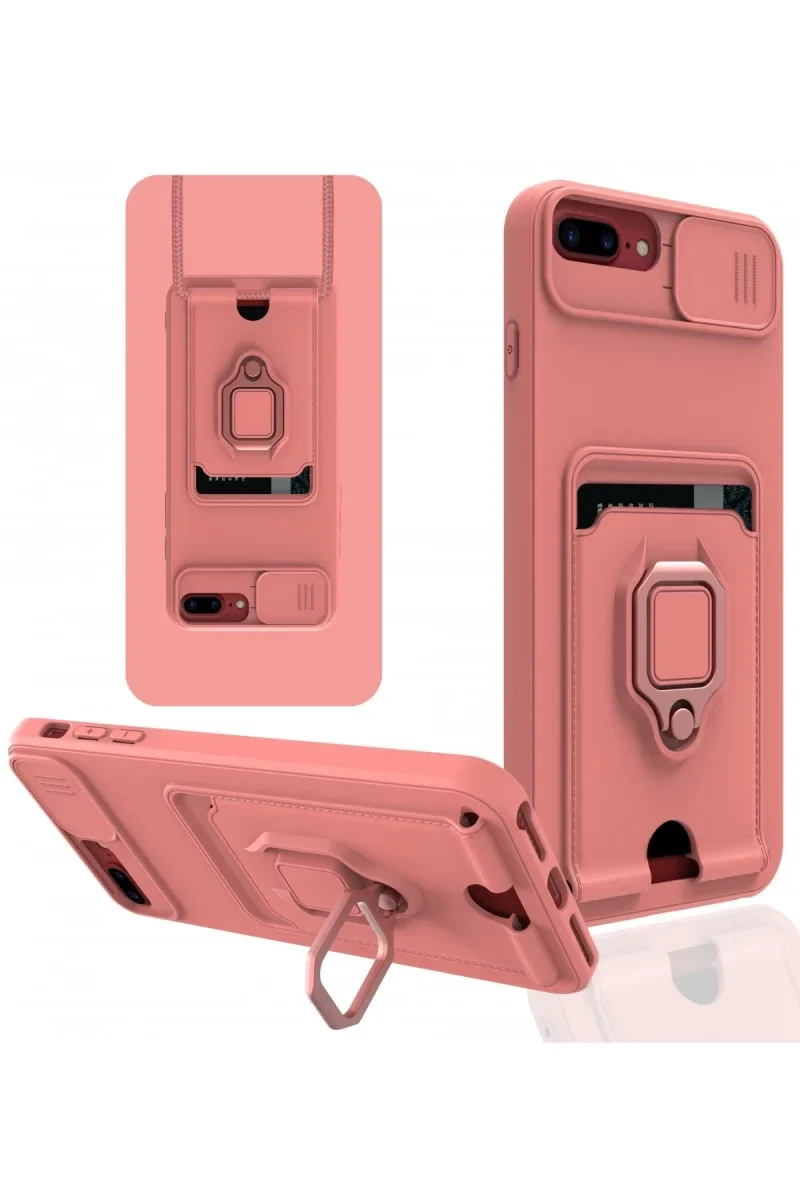 Apple iPhone 7 Plus Kılıf Zuma Kartvizitli Yüzüklü Silikon - Pembe
