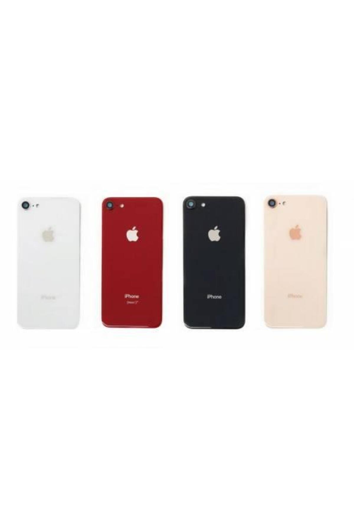 Axya Apple İphone 8 Arka Pil Batarya Kapak Cam Kamera Lensli Kirmizi