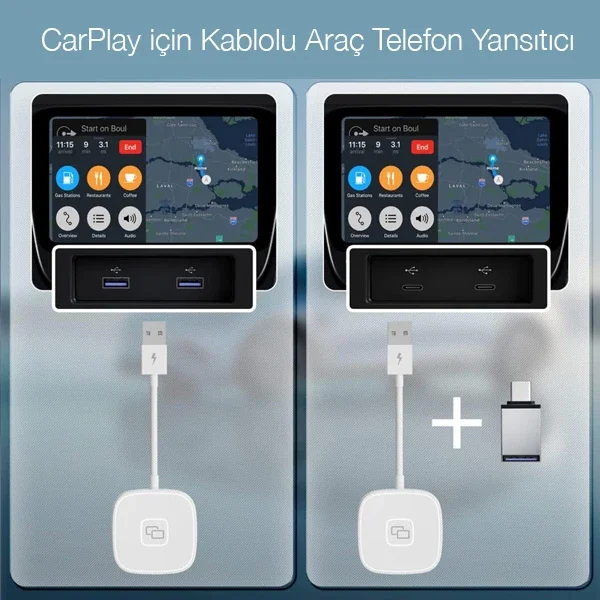Apple iPhone USB+Lightning Carplay Mirror Adaptör Çevirici -Youtube Netflix Tiktok Video Yansıtıcı-1852