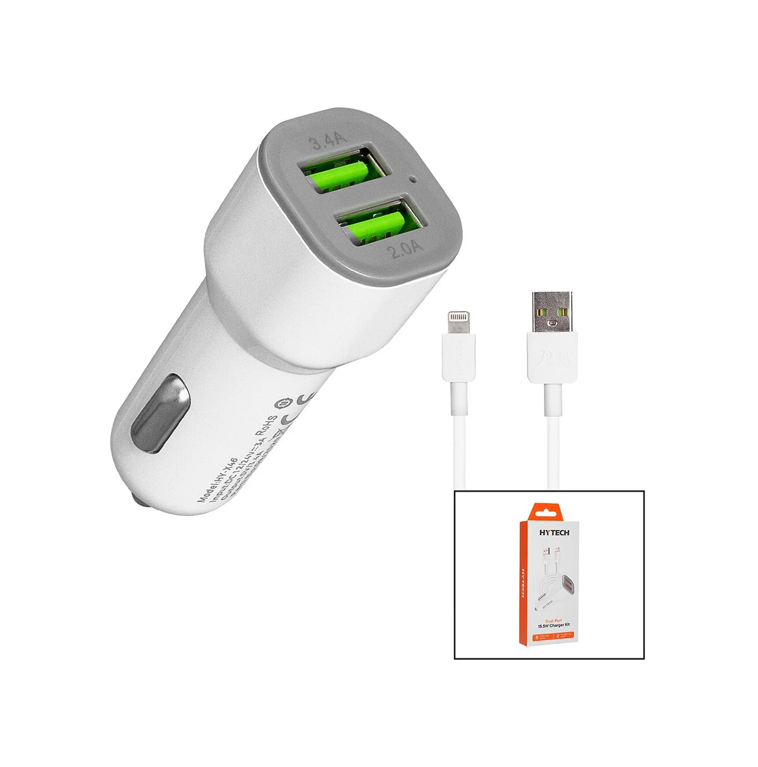 Apple iPhone Uyumlu - Kablolu Oto - Araç Çakmaklık Şarj Başlık Set 3.1a - 15.5w - 1mt Kablo Hy-x44 5224 Diğer