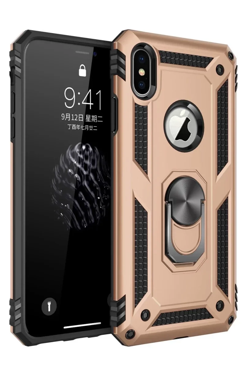 Apple iPhone X Kılıf Sofya Yüzüklü Silikon Kapak - Gold