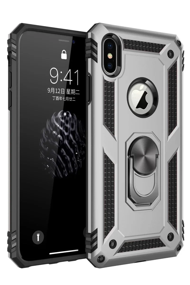 Apple iPhone X Kılıf Sofya Yüzüklü Silikon Kapak - Gümüş Apple iPhone X Kılıf Sofya Yüzüklü Silikon Kapak - Gümüş