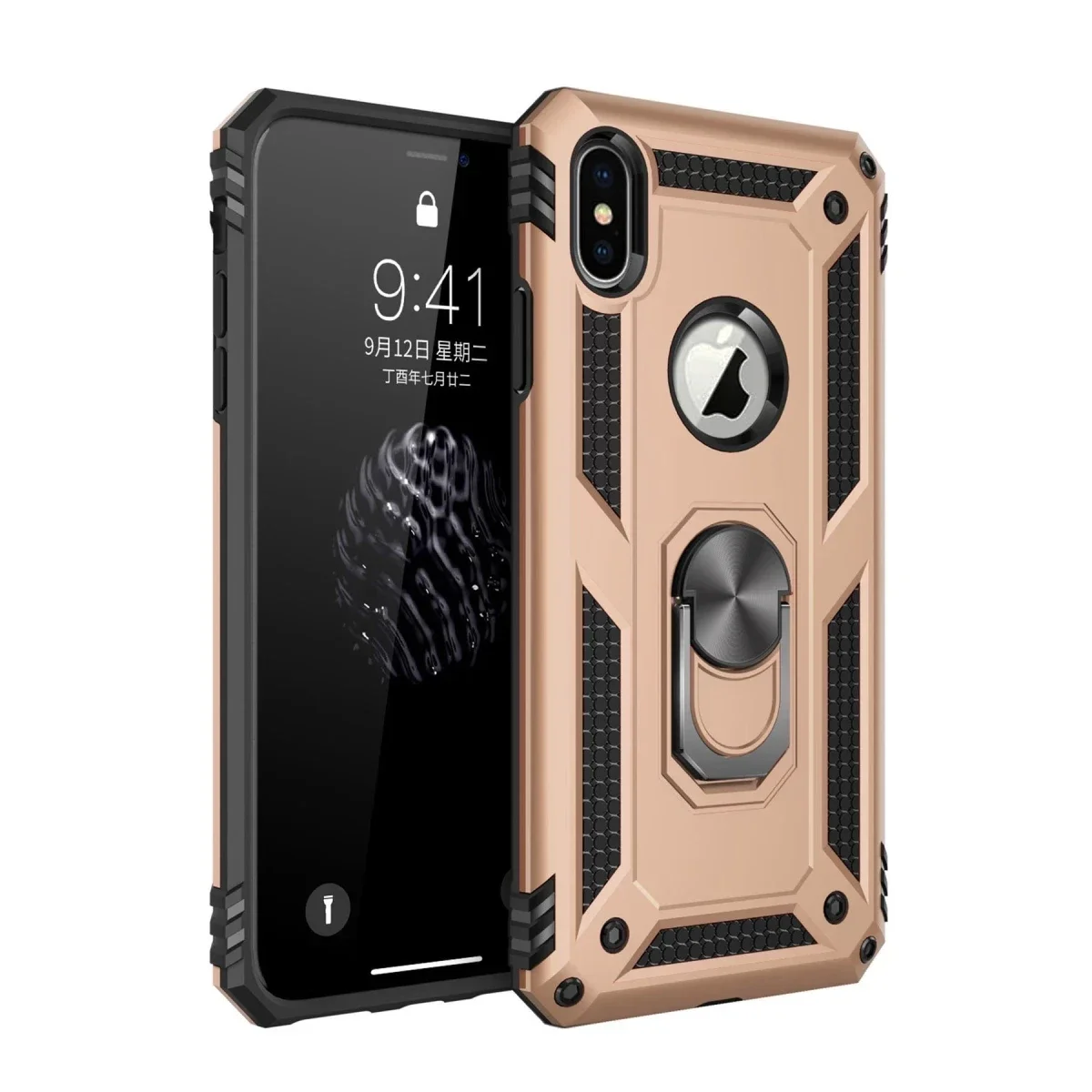 Apple iPhone X Kılıf Sofya Yüzüklü Silikon Kapak - Gold