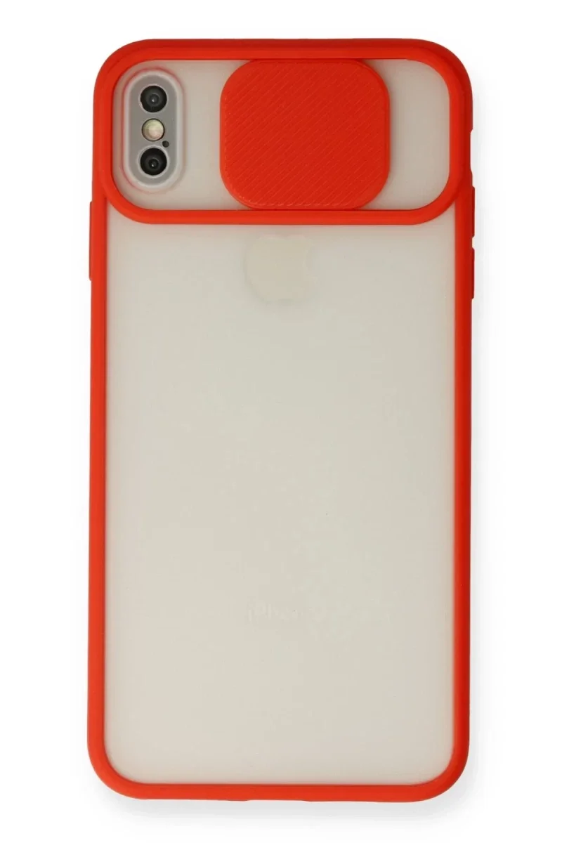 Apple iPhone X Kılıf Palm Buzlu Kamera Sürgülü Silikon - Kırmızı Apple iPhone X Kılıf Palm Buzlu Kamera Sürgülü Silikon - Kırmızı