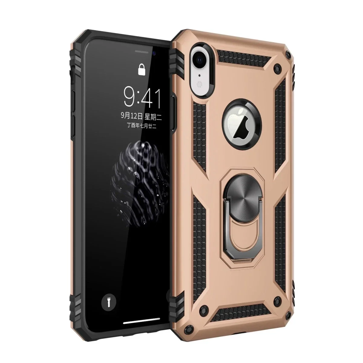 Apple iPhone XR Kılıf Sofya Yüzüklü Silikon Kapak - Gold