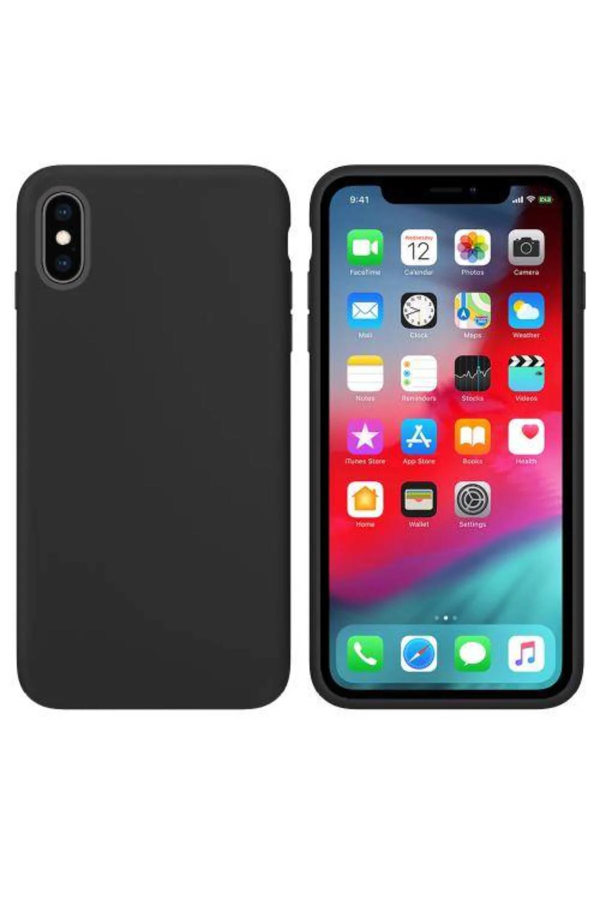 Apple iPhone XS İçi Kadife Silikon Kılıf Siyah
