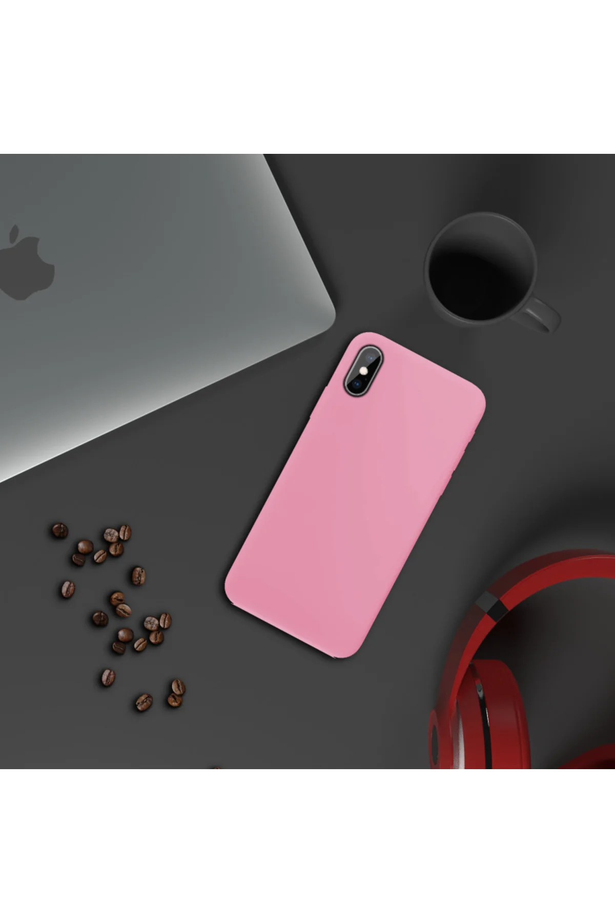 Apple iPhone XS İnce Mat Silikon Kılıf Pembe