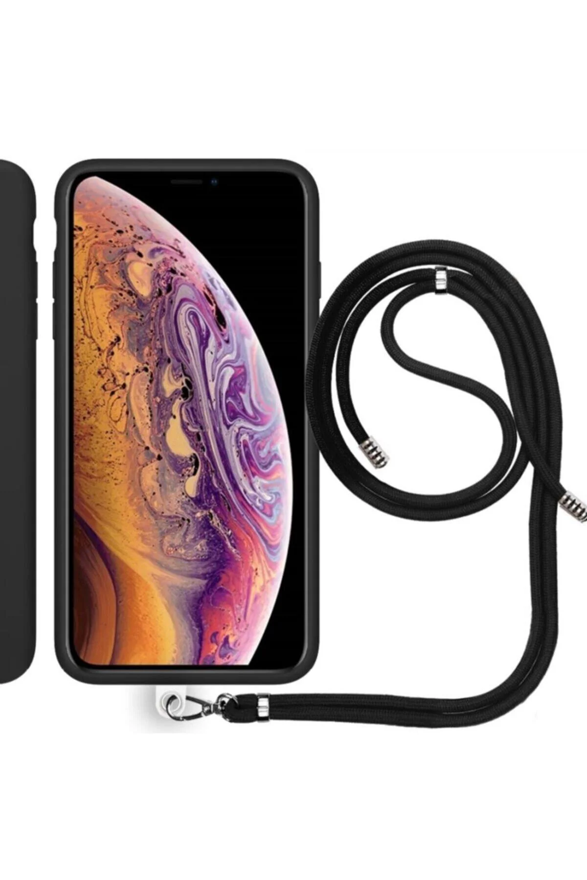 Apple iPhone XS Max İp Askılı Silikon Kılıf Siyah