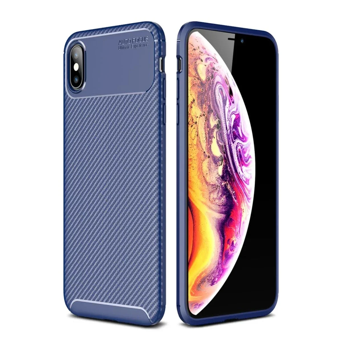 Apple iPhone XS Max Kılıf Auto Focus Karbon Kapak - Lacivert