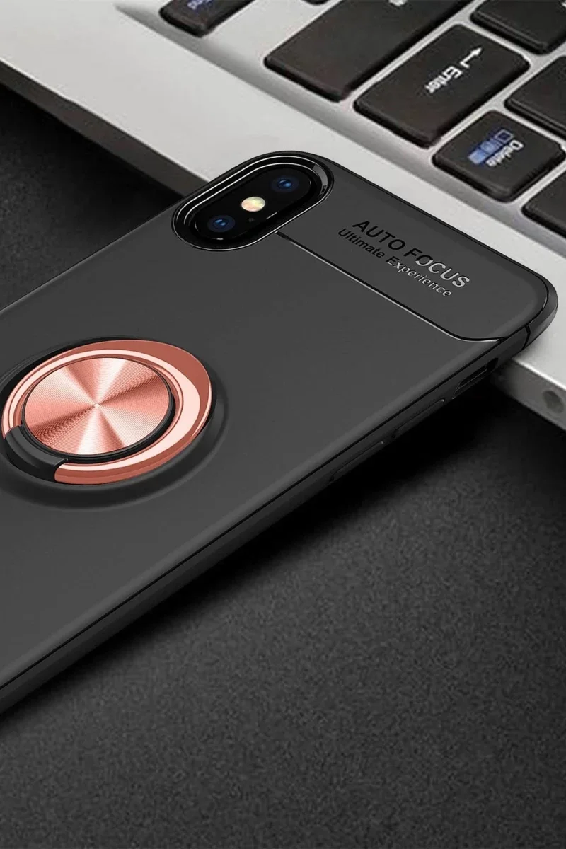 Apple iPhone XS Max Kılıf Range Yüzüklü Silikon - Siyah-Gold Apple iPhone XS Max Kılıf Range Yüzüklü Silikon - Siyah-Gold