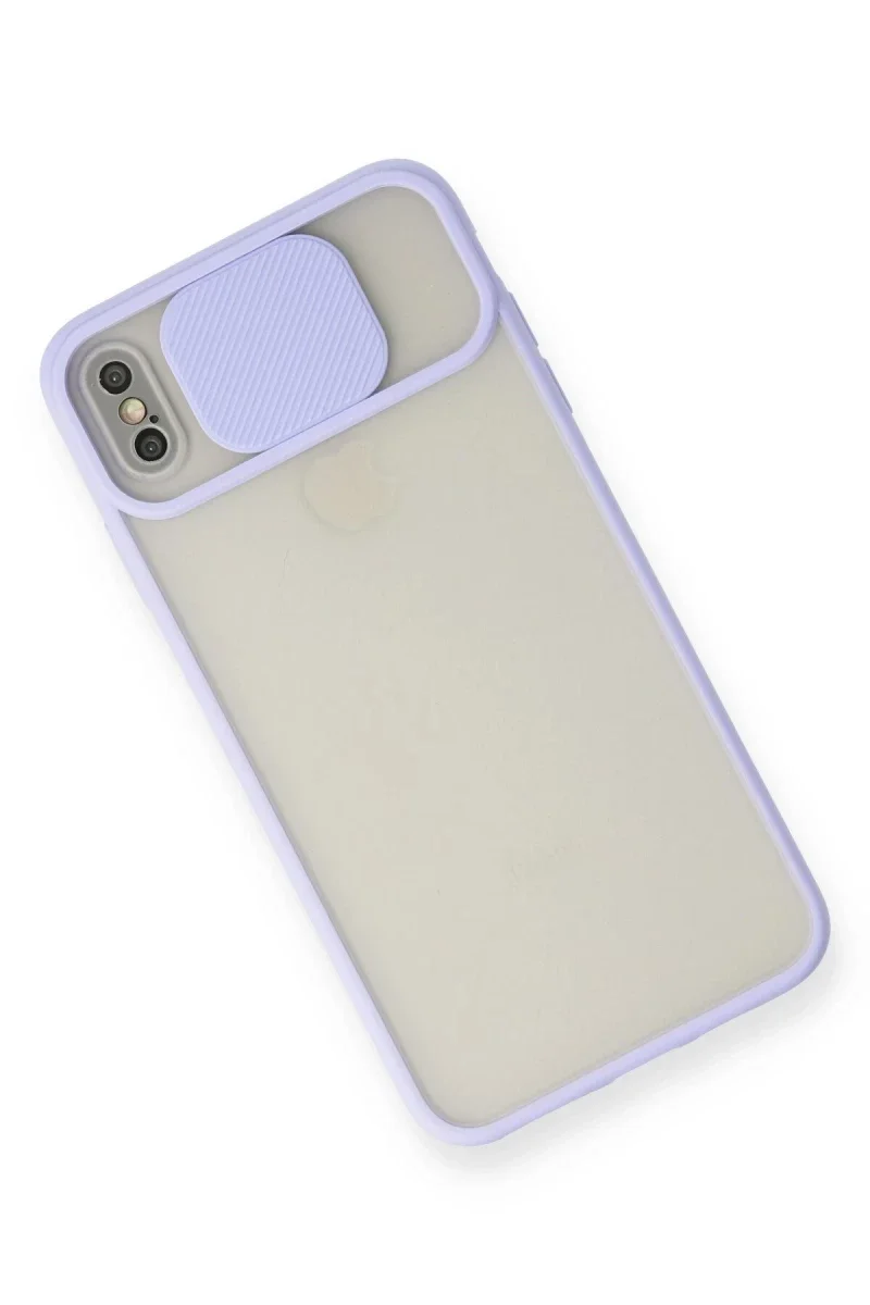 Apple iPhone XS Max Kılıf Palm Buzlu Kamera Sürgülü Silikon - Lila Apple iPhone XS Max Kılıf Palm Buzlu Kamera Sürgülü Silikon - Lila