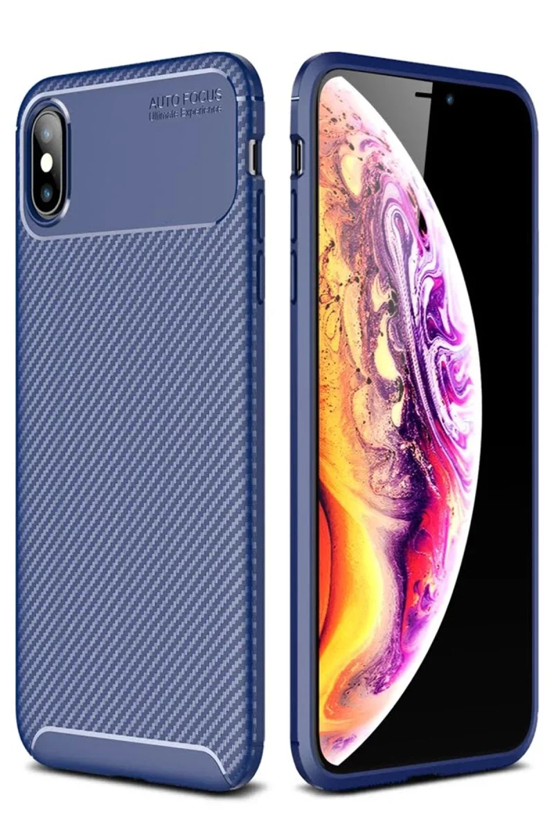 Apple iPhone XS Max Kılıf Auto Focus Karbon Kapak - Lacivert