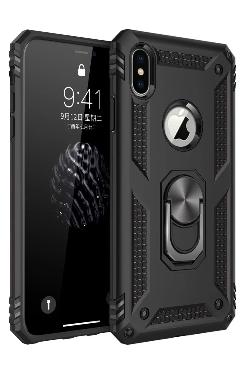 Apple iPhone XS Max Kılıf Sofya Yüzüklü Silikon Kapak - Siyah