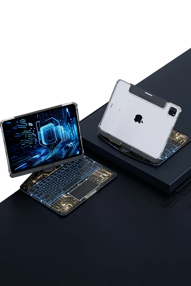 Apple JP11 iPad Pro 11 (2022) Kılıf Vales Dönen Ledli Klavyeli Tablet Kılıfı - Siyah