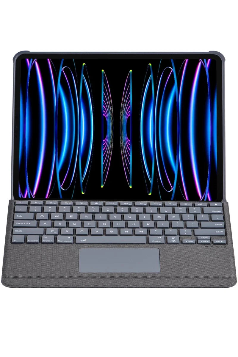 Apple T5509D iPad Pro 12.9 (2022) Kılıf Palermo Ledli Klavyeli Standlı Tablet Kılıfı - Siyah