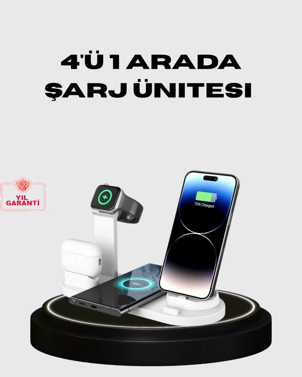 Apple Uyumlu Kablosuz Şarj İstasyonu 4 Cihaz Destekli ve Hızlı Şa