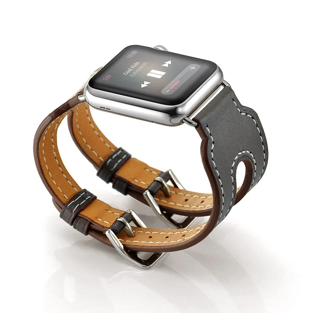 Apple Watch 38-41mm Hermes Style Deri Çift Kayış - Şık ve Rahat Kordon
