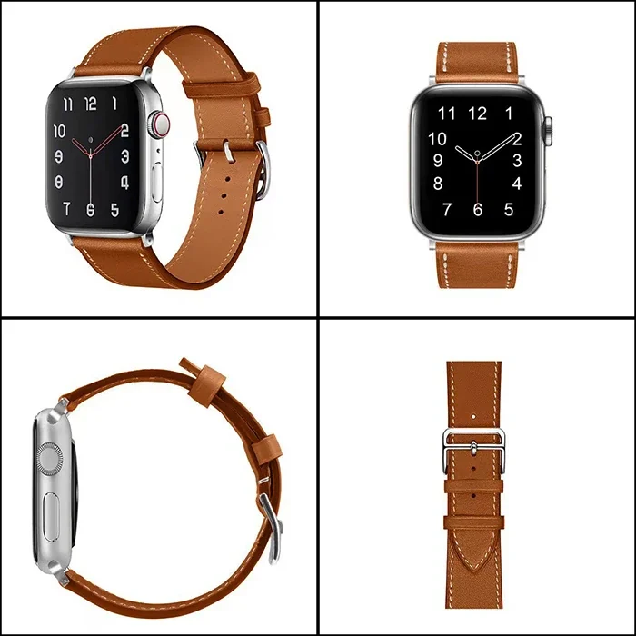 Apple Watch 38/40/41 mm Deri Kayış Tekli Bobin Kelepçe - Şık Retro Gümüş