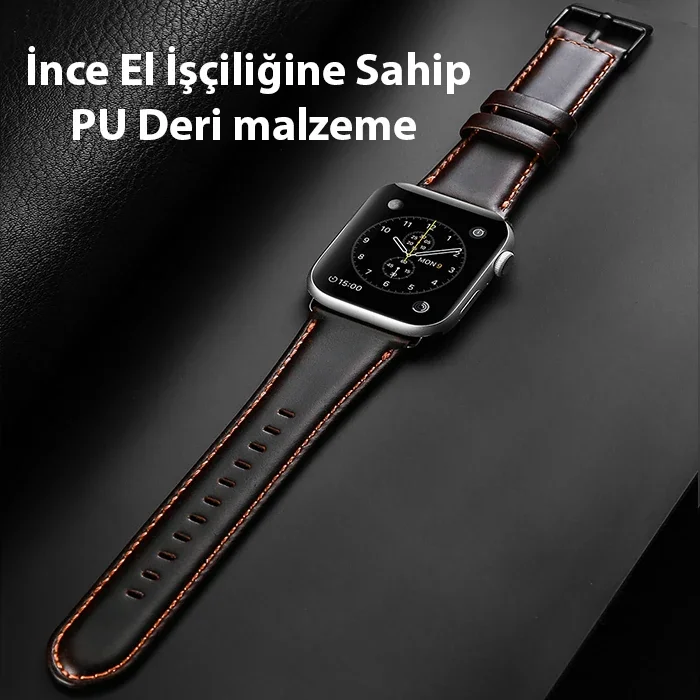 Apple Watch 38/40/41 mm Hakiki Deri Kayış - İş Stili Ergonomik Kordon