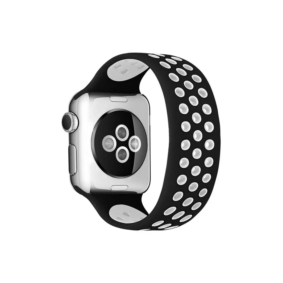 Apple Watch 38mm Ayarlı Delikli Silikon Kordon - Siyah-Beyaz