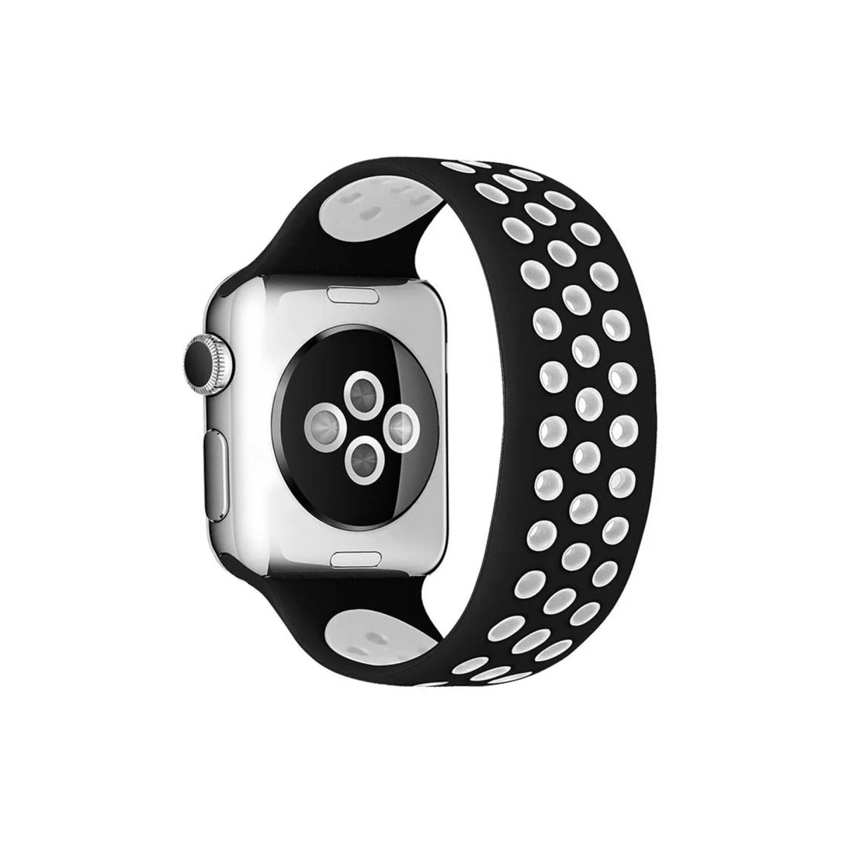 Apple Watch 38mm Ayarlı Delikli Silikon Kordon - Siyah-beyaz Apple Watch 38mm Ayarlı Delikli Silikon Kordon - Siyah-beyaz
