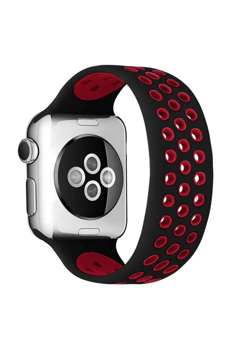 Apple Watch 38mm Ayarlı Delikli Silikon Kordon - Siyah-Kırmızı Fiyatı, Yorumları ve Özellikleri