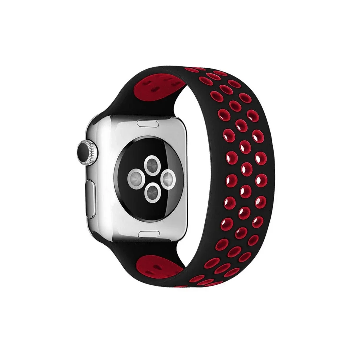 Apple Watch 38mm Ayarlı Delikli Silikon Kordon - Siyah-Kırmızı Fiyatı, Yorumları ve Özellikleri