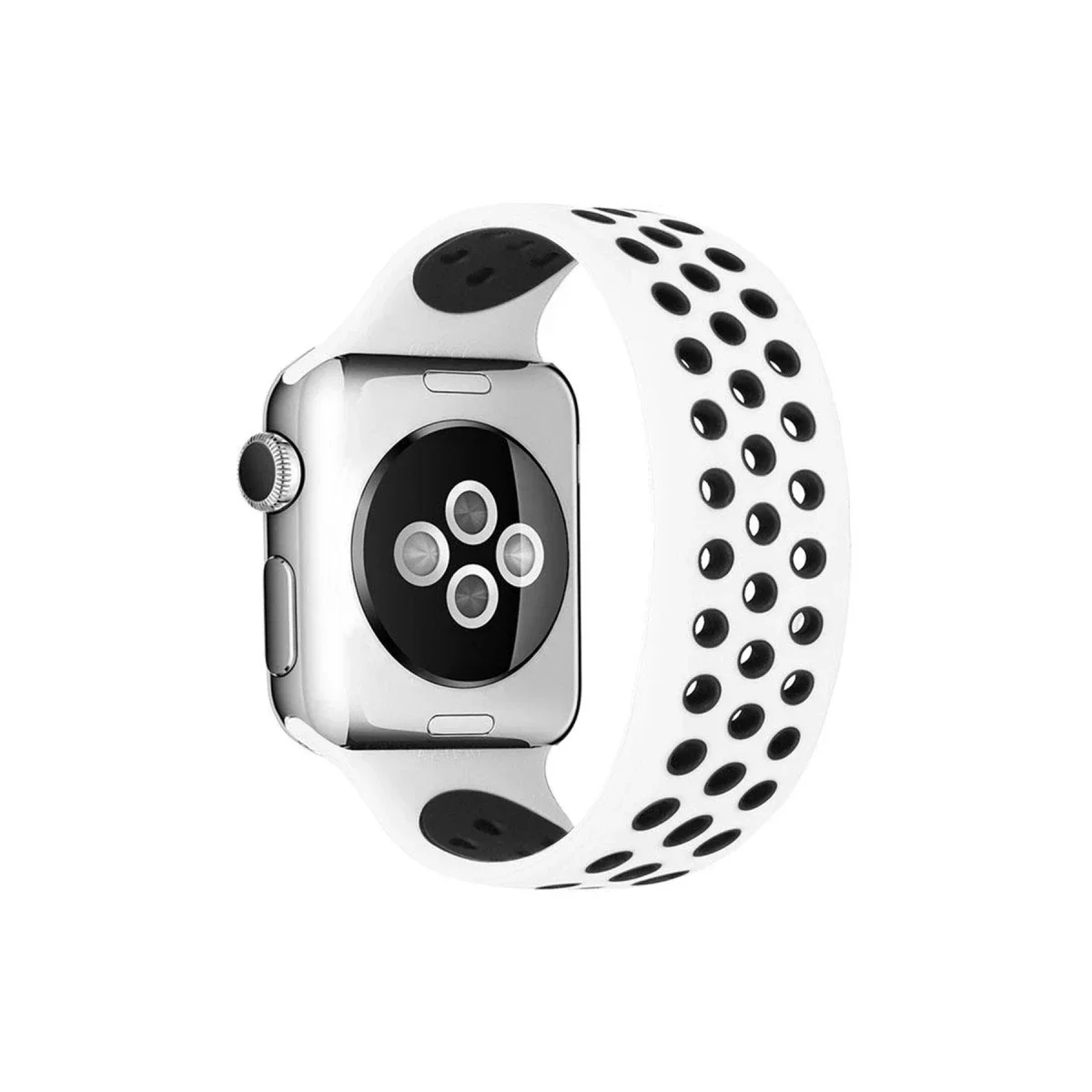Apple Watch 38mm Ayarlı Delikli Silikon Kordon - Beyaz-Siyah