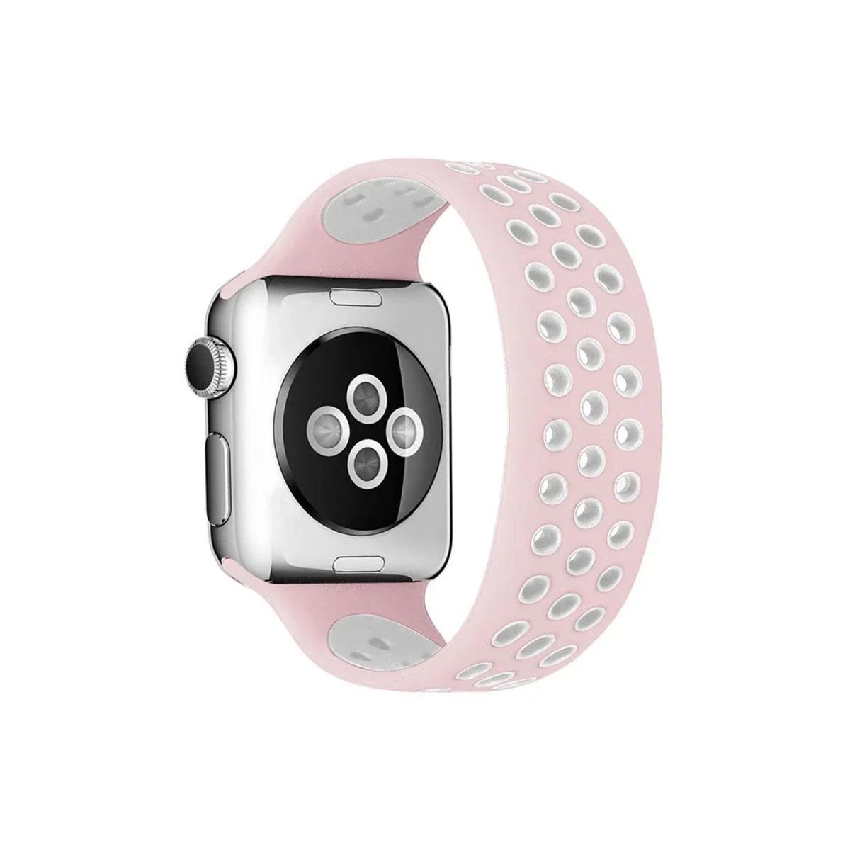 Apple Watch 38mm Ayarlı Delikli Silikon Kordon - Pembe-Beyaz Apple Watch 38mm Ayarlı Delikli Silikon Kordon - Pembe-Beyaz