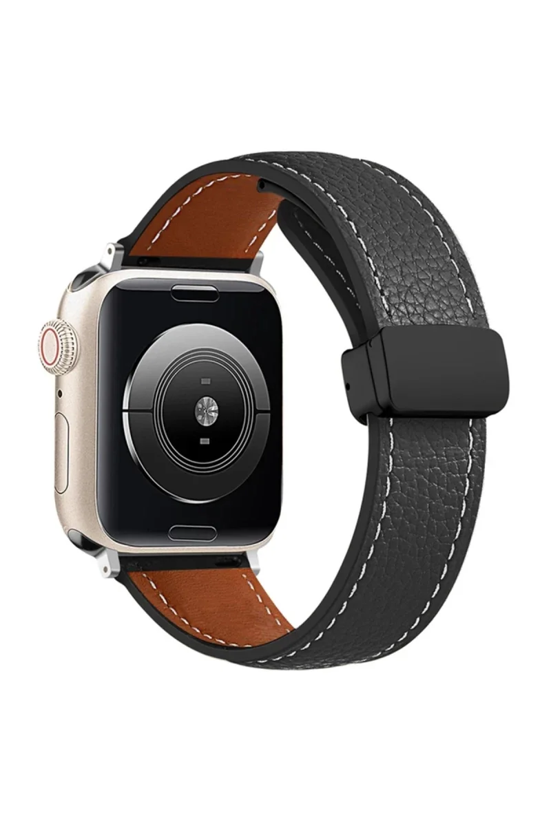 Apple Watch 38mm KR414 Daks Deri Kordon - Siyah Apple Watch 38mm KR414 Daks Deri Kordon - Siyah