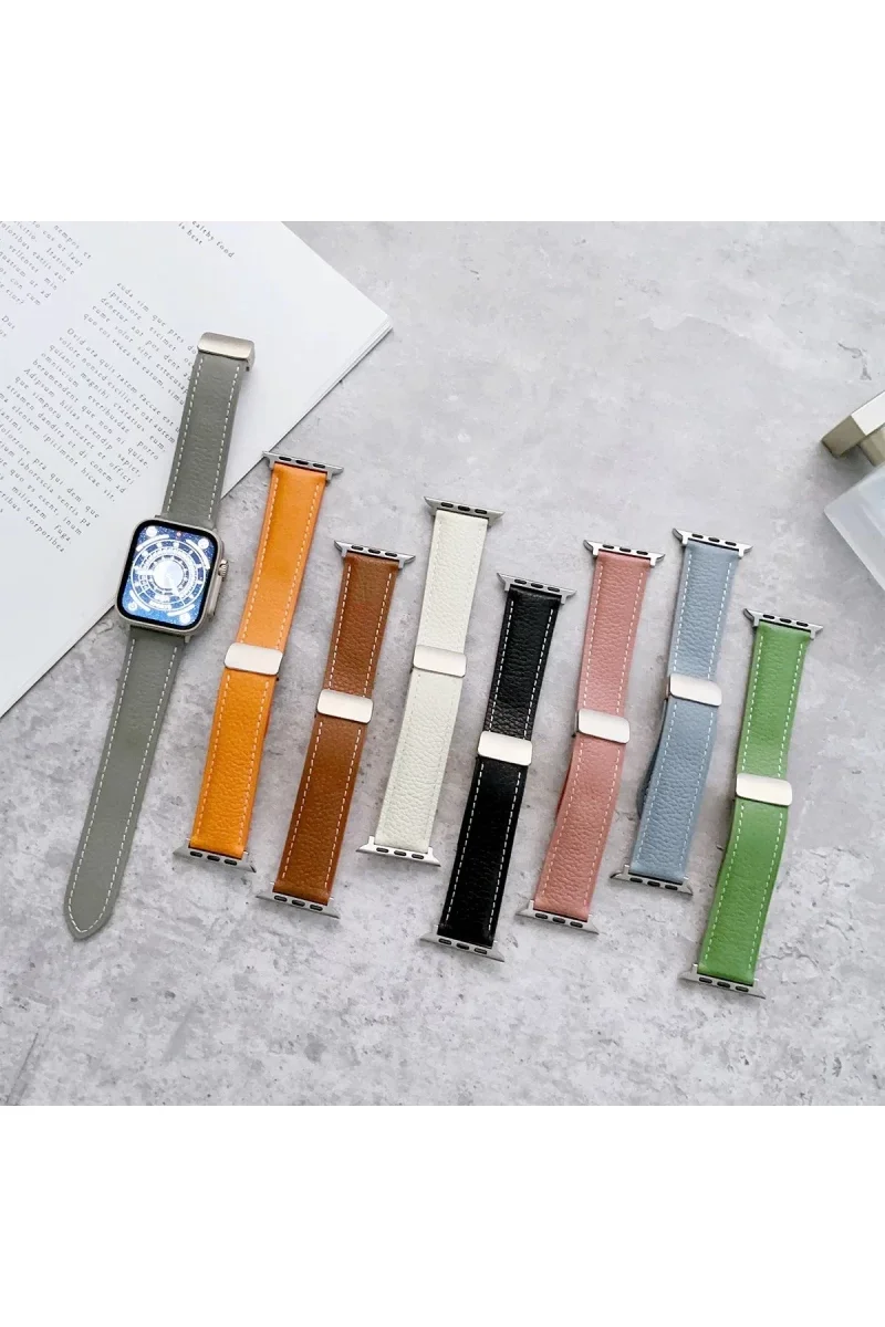 Apple Watch 38mm KR414 Daks Deri Kordon - Siyah Apple Watch 38mm KR414 Daks Deri Kordon - Siyah