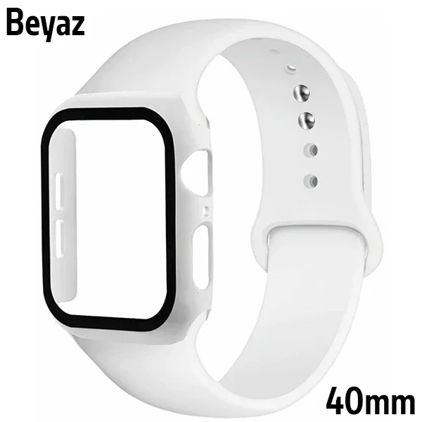 Apple Watch 40 mm Silikon Kayış & Ekran Koruyucu Kılıf Seti - Çizilmelere Karşı Şık Koruma
