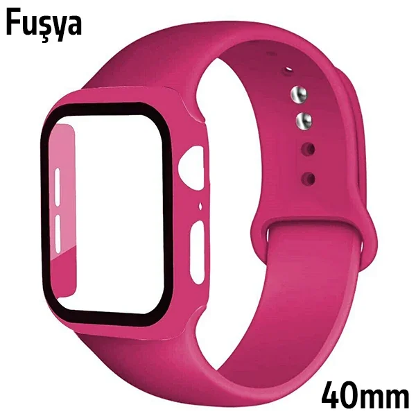 Apple Watch 40 mm Silikon Kayış & Ekran Koruyucu Kılıf Seti - Çizilmelere Karşı Şık Koruma