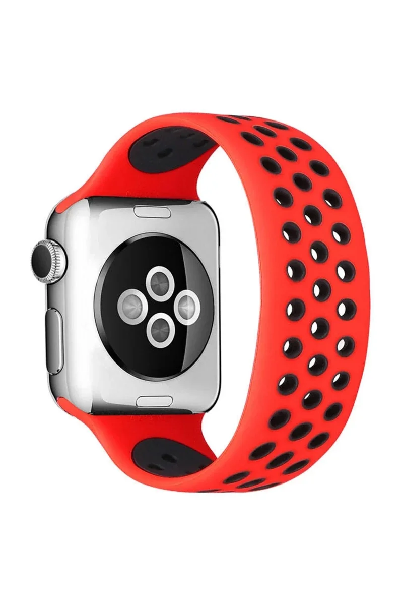 Apple Watch 42mm Ayarlı Delikli Silikon Kordon - Kırmızı-Siyah Fiyatı, Yorumları ve Özellikleri