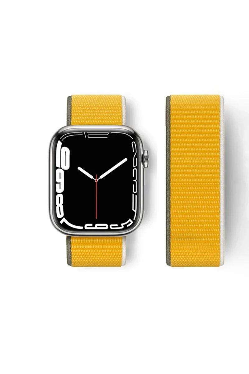 Apple Watch 42mm Hasırlı Cırtcırtlı Kordon - Sarı