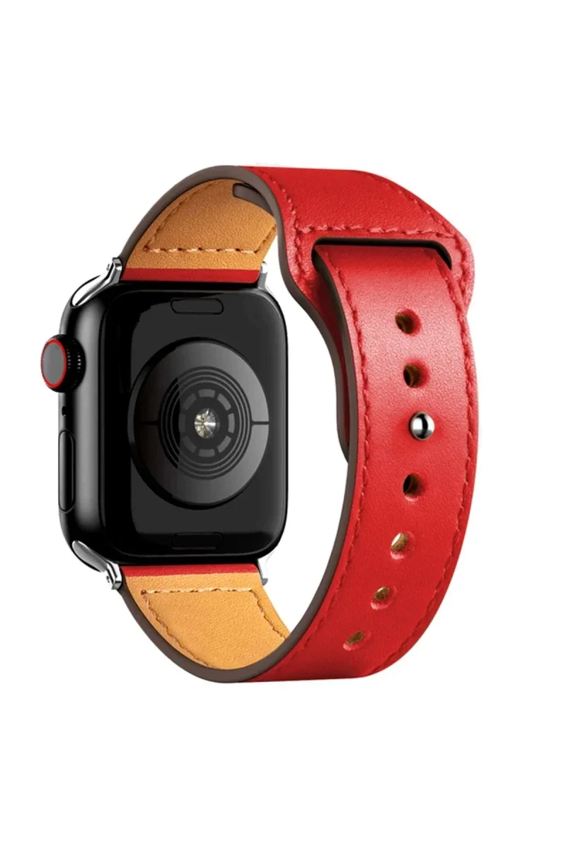 Apple Watch 42mm KR415 Luaz Deri Kordon - Kırmızı Apple Watch 42mm KR415 Luaz Deri Kordon - Kırmızı