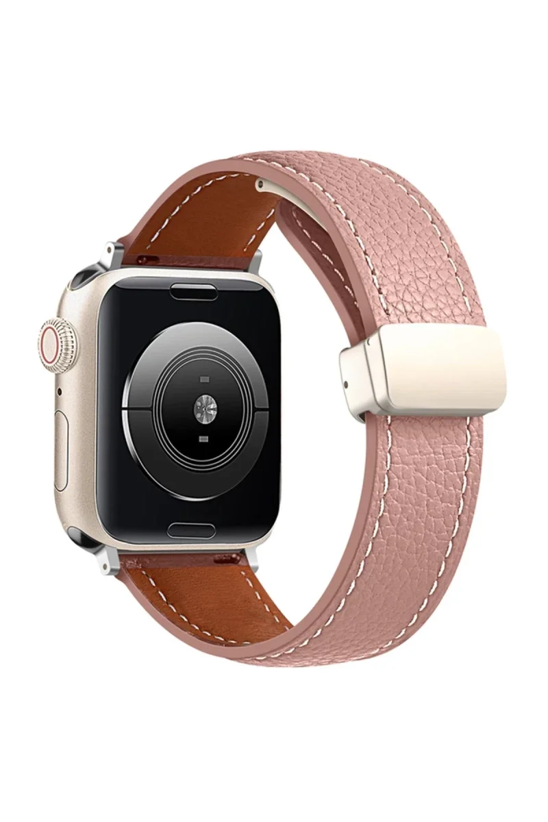 Apple Watch 42mm KR414 Daks Deri Kordon - Pembe