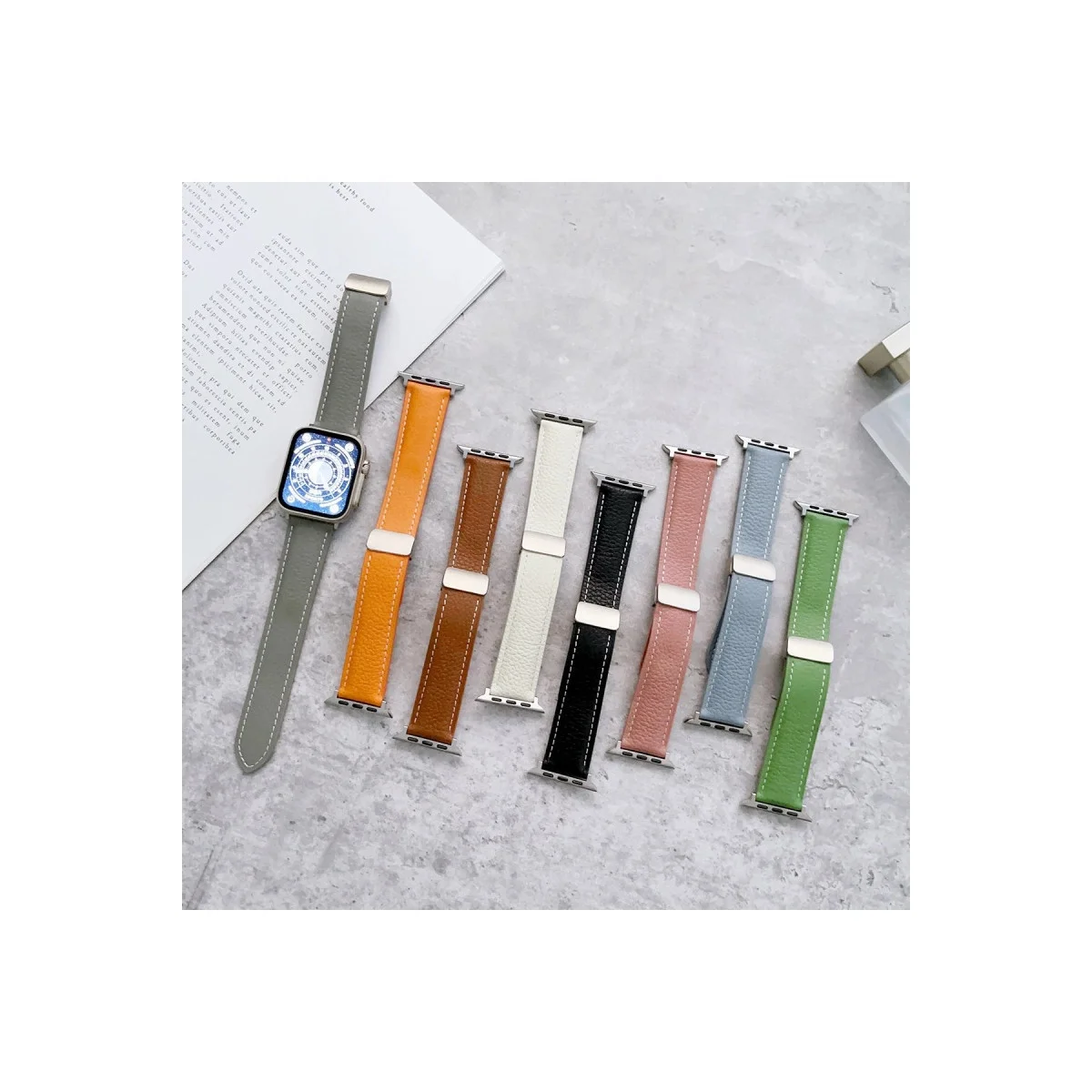 Apple Watch 42mm Kr414 Daks Deri Kordon (saat Değildir) - Koyu Yeşil Apple Watch 42mm Kr414 Daks Deri Kordon (saat Değildir) - Koyu Yeşil