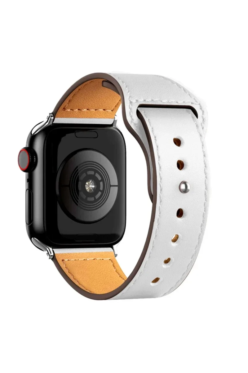 Apple Watch 42mm KR415 Luaz Deri Kordon - Beyaz
