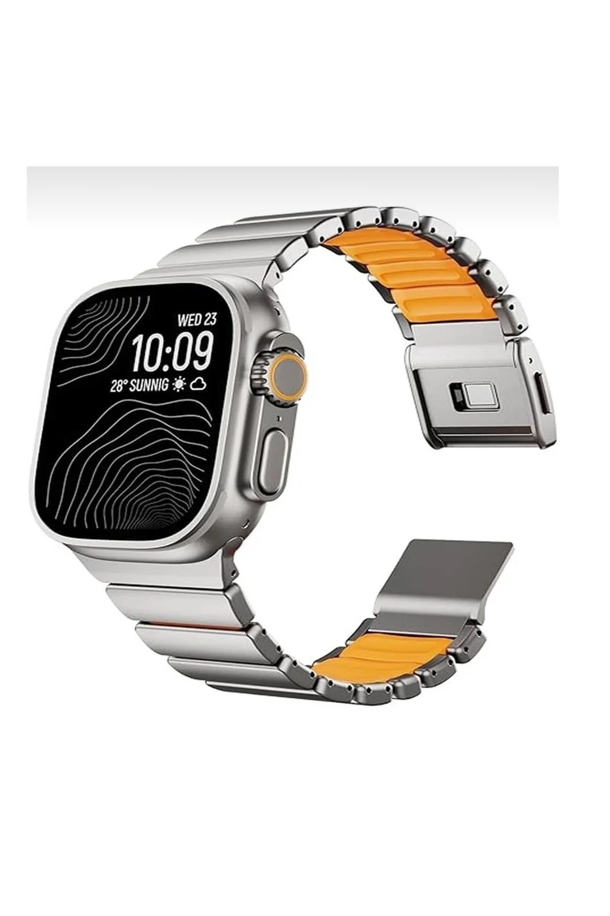 Apple Watch Ultra Uyumlu Titanyum Premium Kordon – Turuncu İç Detaylı Üst Segment Seri