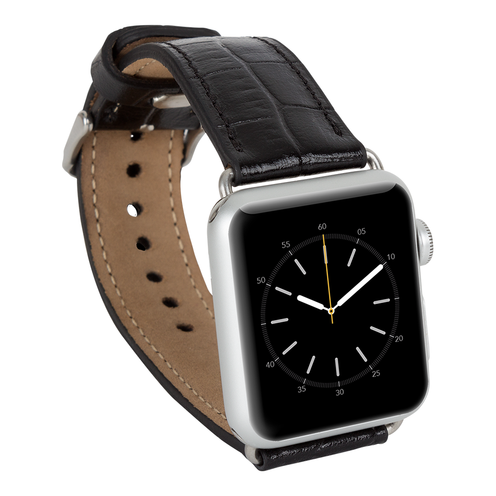 Apple Watch Uyumlu Deri Kordon 42-44-45mm Kroko Siyah Apple Watch Uyumlu Deri Kordon 42-44-45mm Kroko Siyah