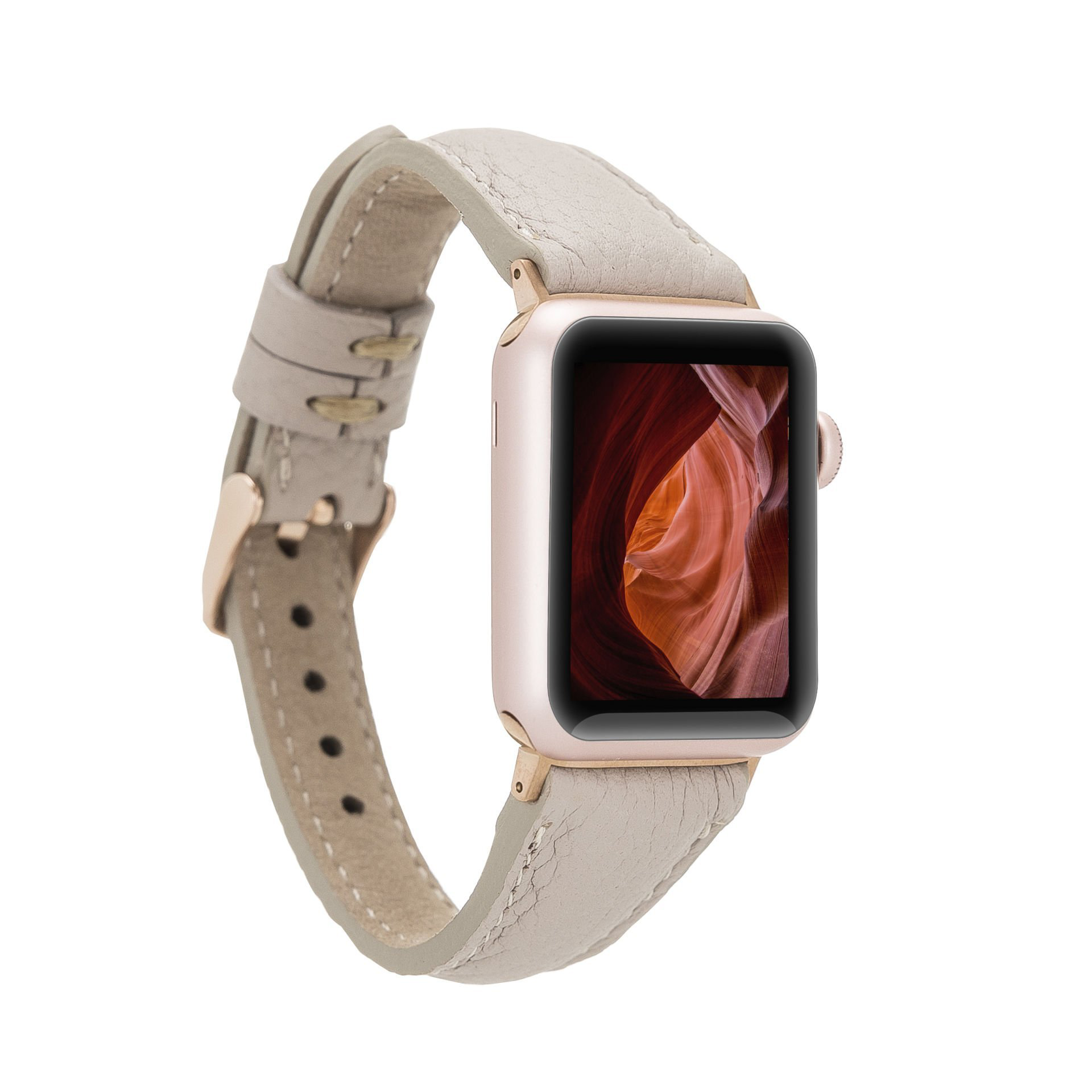 Apple Watch Uyumlu Deri Kordon 38-40-41mm Slim ERC3 Bej Apple Watch Uyumlu Deri Kordon 38-40-41mm Slim ERC3 Bej