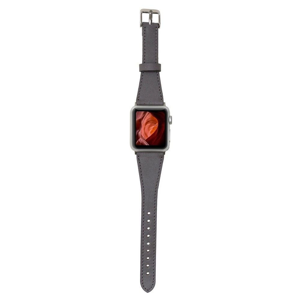 Apple Watch Uyumlu Deri Kordon 42-44-45mm Slim RST9 Gri Apple Watch Uyumlu Deri Kordon 42-44-45mm Slim RST9 Gri